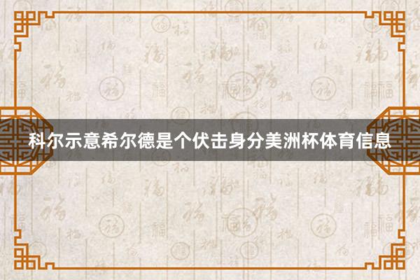 科尔示意希尔德是个伏击身分美洲杯体育信息