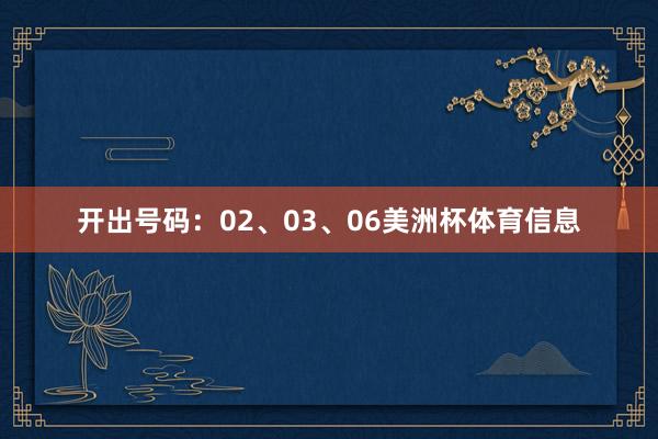 开出号码：02、03、06美洲杯体育信息