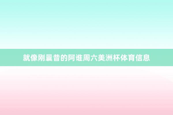 就像刚曩昔的阿谁周六美洲杯体育信息